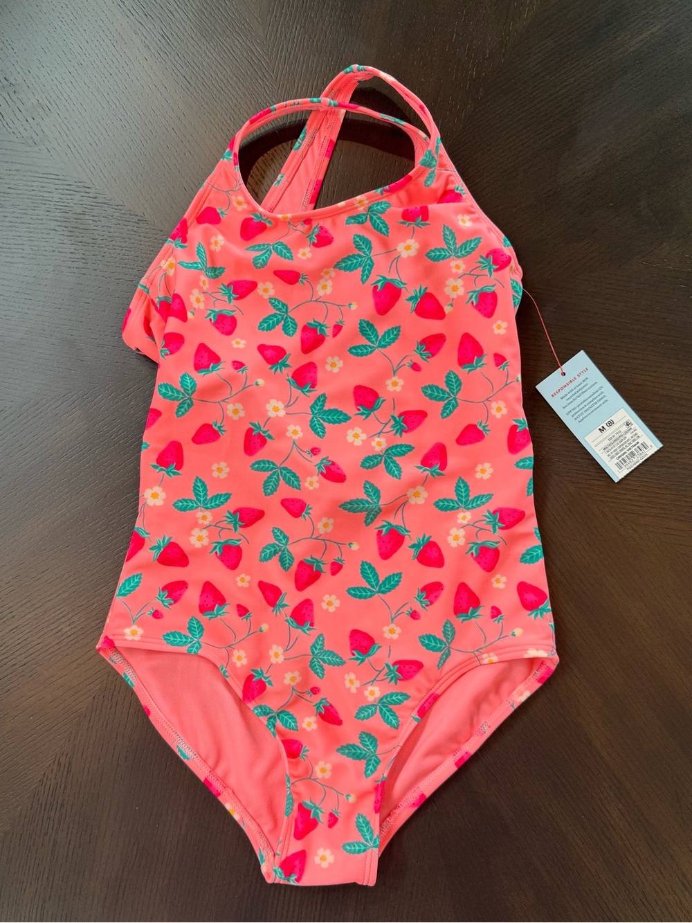 Kids Strawberry Print One-Piece Swimsuit - Pink size 8 brand new